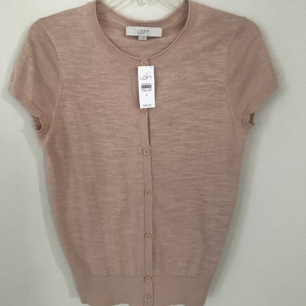 LOFT NWT blush short sleeve cardigan. Size S